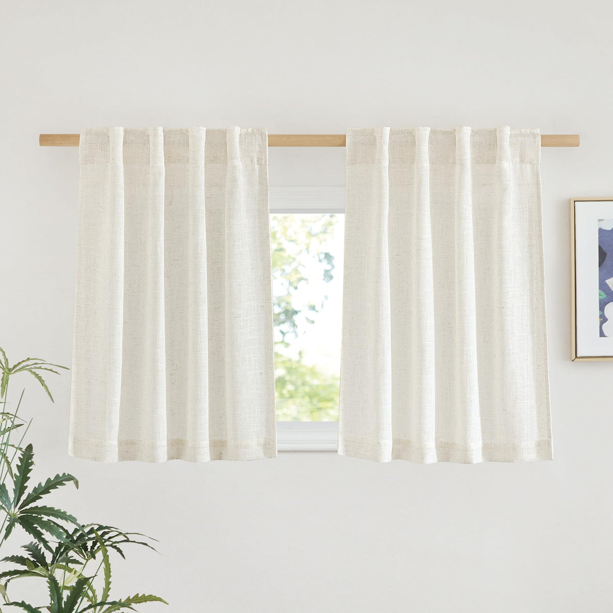 NICETOWN White Linen Sheer Curtains and Drapes 84 inches Long, Rod Pocket & Back Tab semitransparent with Light Through Vertical Window Treatments for Sliding Glass Door & Living Room, 52"W, Set of 2