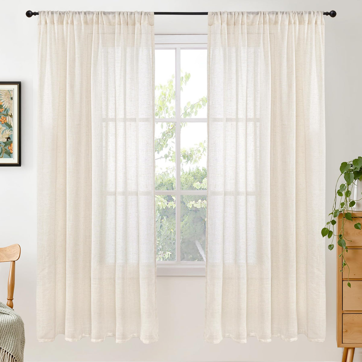 BGment Linen Sheer Curtains 84 Inches Long 2 Panels Set for Living Room