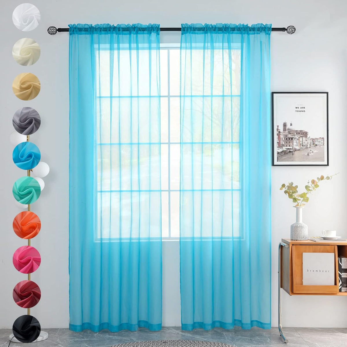 youleyar Solid Sheer Rod Pocket Curtain Voile Draperies 2 Panels White Beige Black Grey Coffee 52 Inch Width 84 Inch Long 1 Pair for Kitchen Bedroom Children Living Room Yard (Orange,52Wｘ84L)