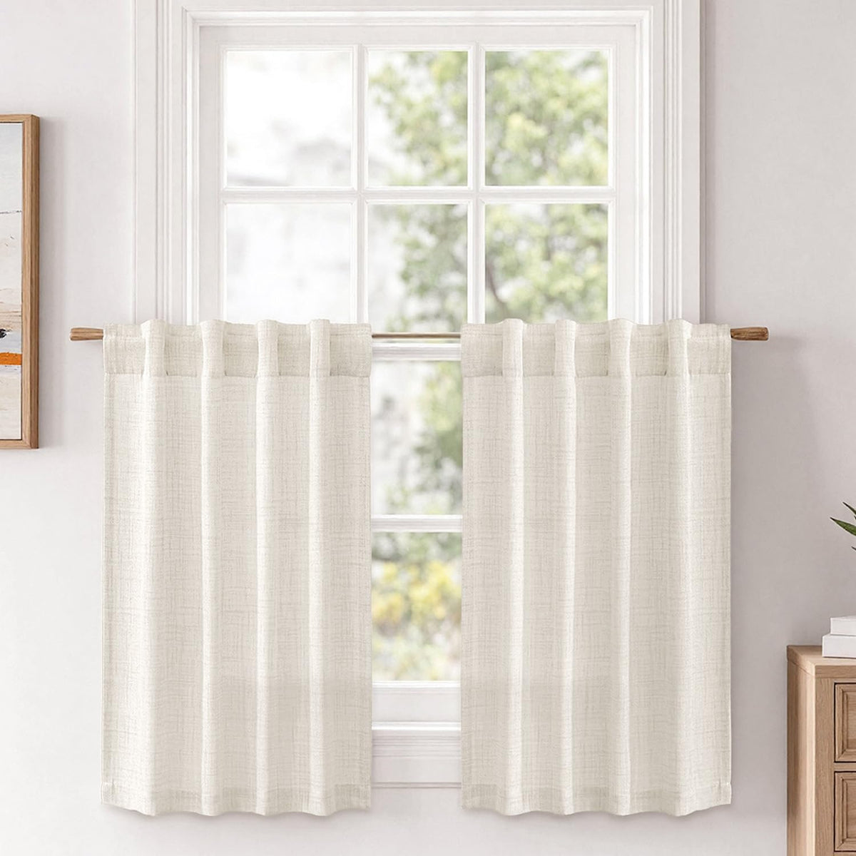 MIULEE Faux Linen Curtains 84 Inch Length 2 Panels Natural Semi Sheer Curtain with Back Tab Rod Pocket, Light Filtering Window Privacy Burlap Drapes for Living Room Bedroom 42W x 84L Linen