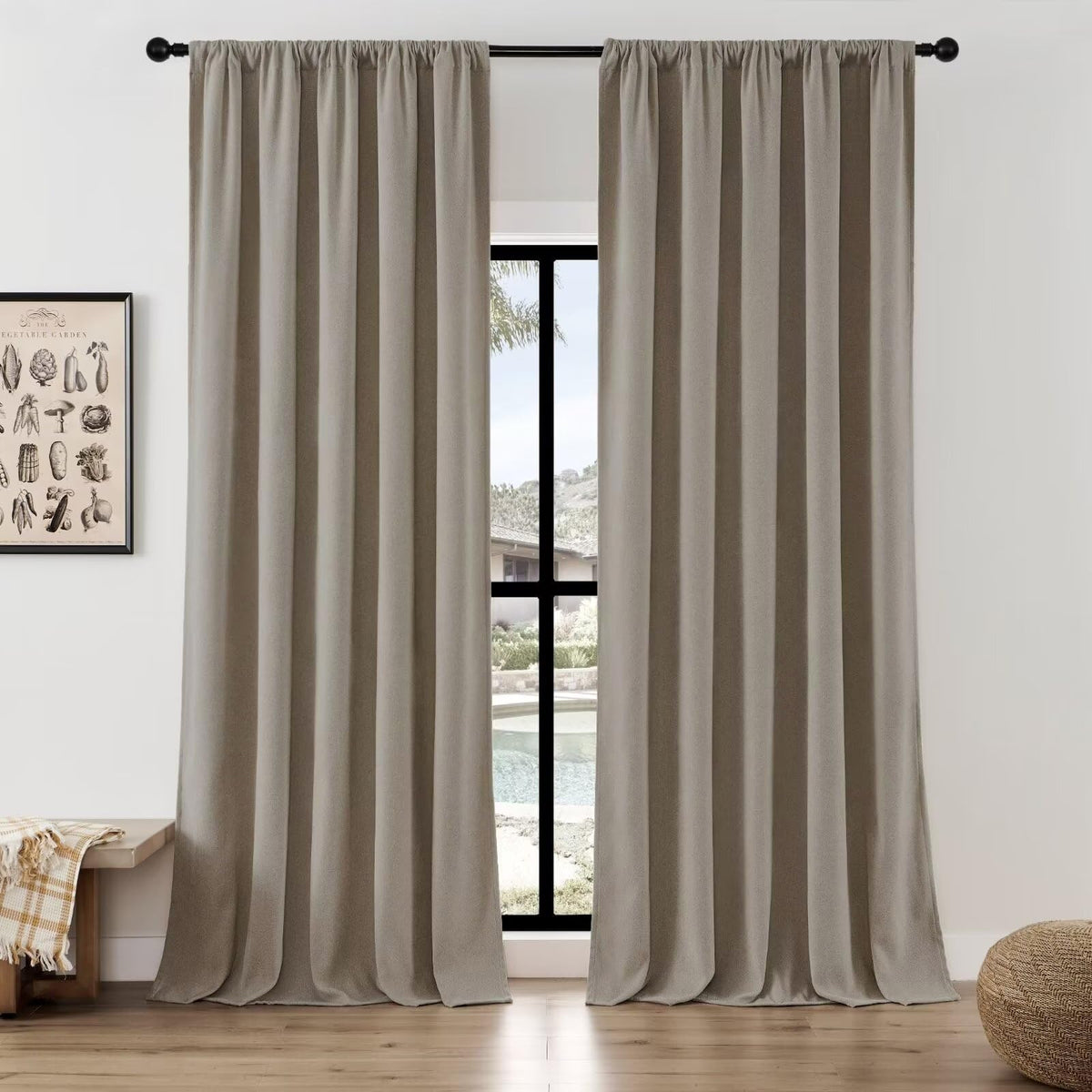 Joydeco Linen Curtains for Living Room,Light Filtering Rod Pocket Back Tab Semi Sheer Drapes Window Long Curtains 90 inches Long Ivory