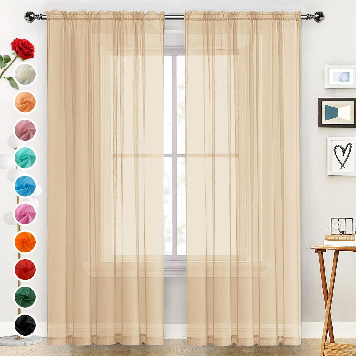 SpaceDresser Basic Rod Pocket Sheer Voile Window Curtain Panels White 1 Pair 2 Panels 52 Width 84 Inch Long for Kitchen Bedroom Children Living Room Yard(White,52 W x 84 L)
