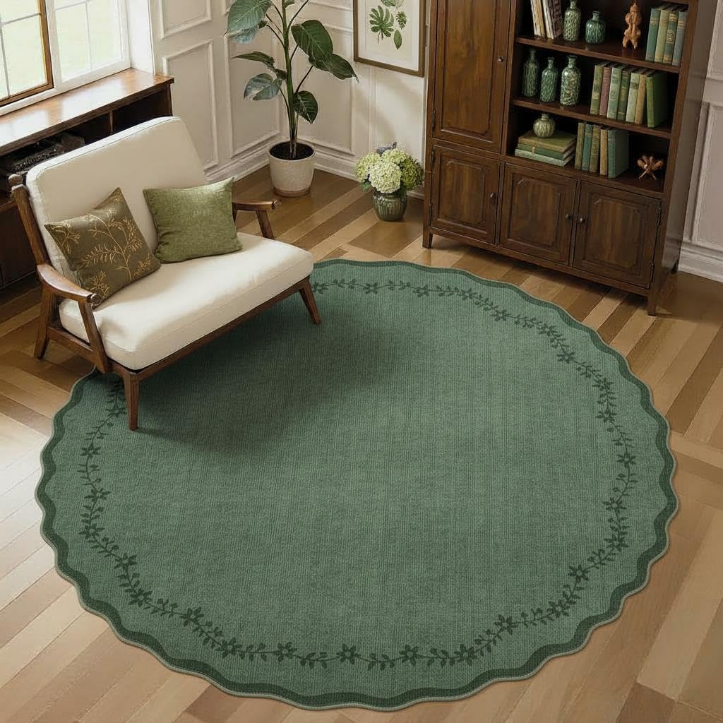 GarveeHome 5x7 Scalloped Area Rug Jute Washable Bedroom Living Room Rug