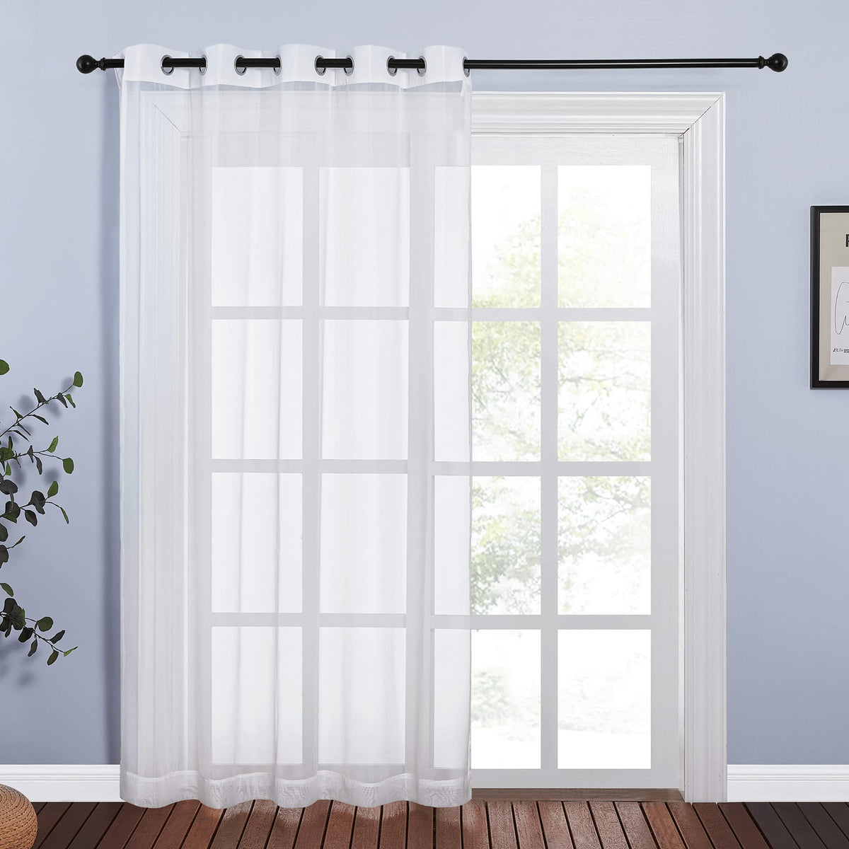 NICETOWN Living Room Window Curtain Extra Long & Wide, Grommet Casual Voile Sheer Airy Window Treatment Sweep to Floor for Sliding/French Door, Ivory, W100 x L108, 1 Panel