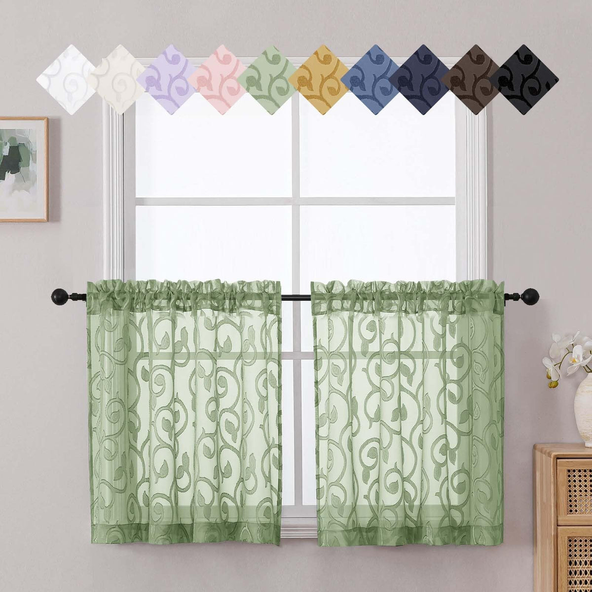 Dusty Blue Sheer Curtains for Bedroom Living Room 72 Inches Long 2 Panels Set, Soft Airy Geometric Jacquard Clip Curtains Drapes, Modern Rod Pocket Door Curtain, 2Pcs Each 42" Wx72 L Inch