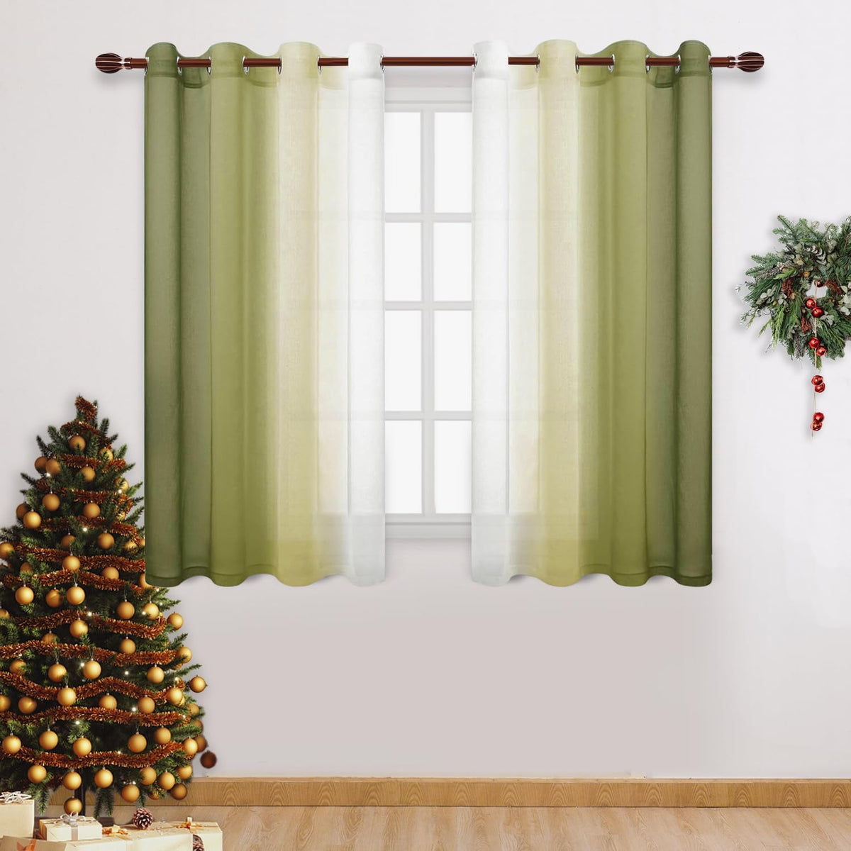 DWCN Blue Linen Ombre Sheer Curtains - Semi Voile Gradient Grommet Top Curtains for Bedroom and Living Room, Set of 2 Window Curtain Panels, 52 x 84 Inches Long, Denim Blue