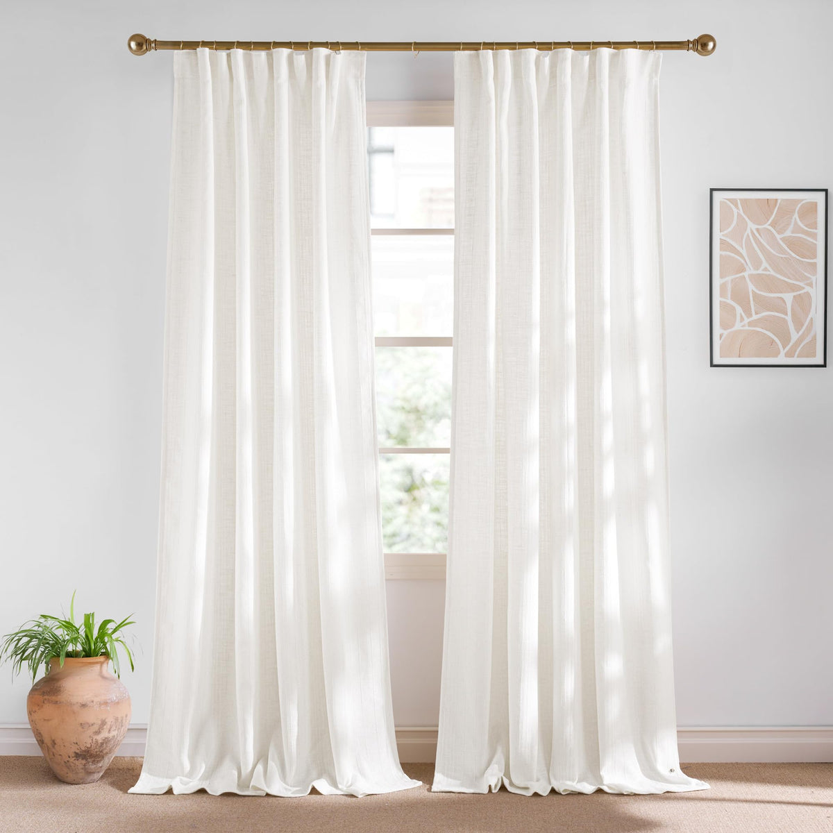 NICETOWN Natural Linen Curtains & Drapes for Windows 84 inch Long, Rod Pocket & Back Tab Thick Flax Semi Sheer Privacy Assured with Light Filtering for Bedroom/Living Room, W55 x L84, 2 Pieces