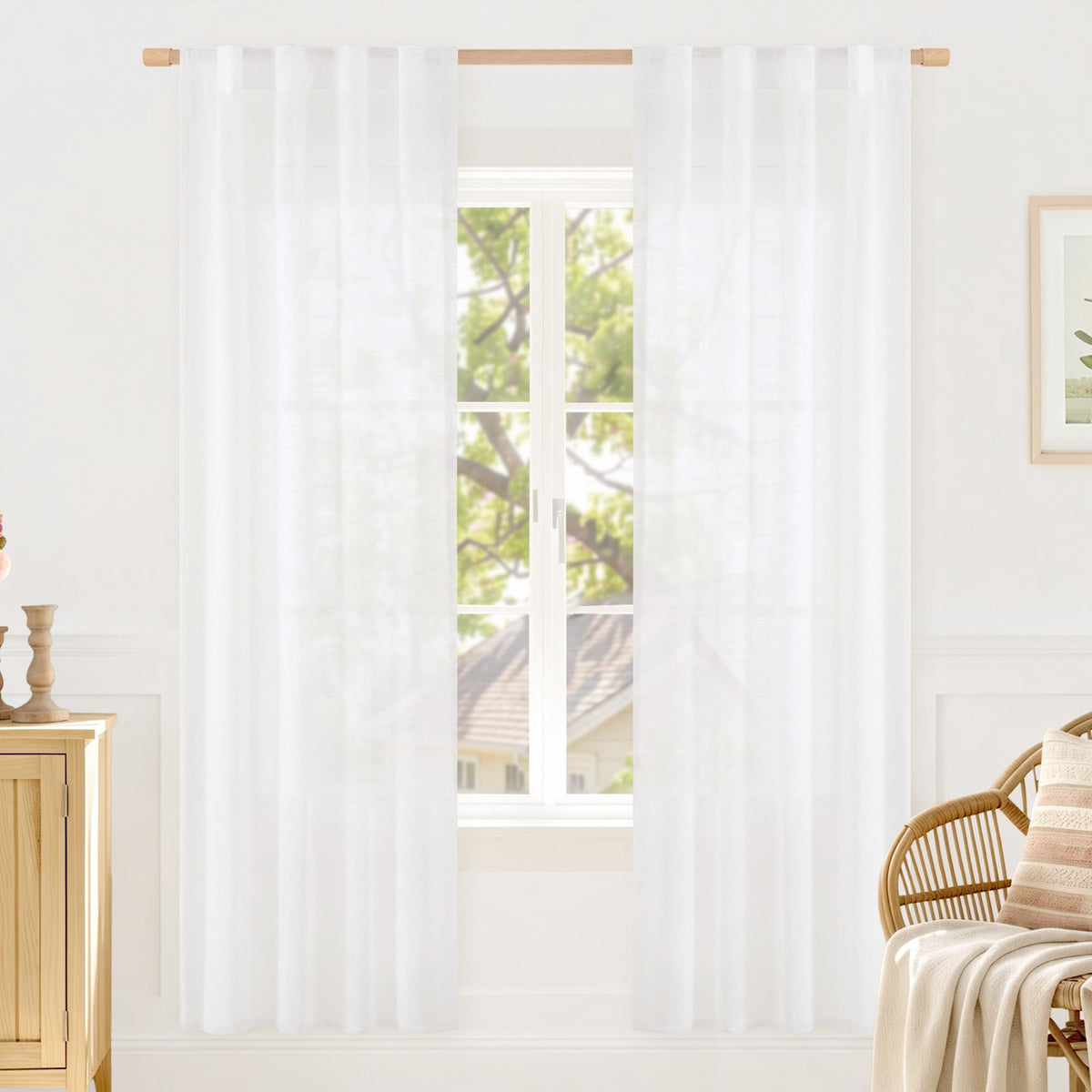 LAMIT Linen Semi Sheer Curtains 84 Inches Long for Living Room 2 Panels