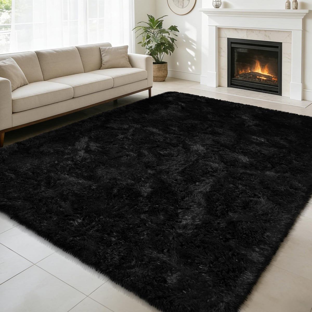 6x9 Black Fluffy Area Rug for Living Room,Large Shag Area Rugs for Bedroom
