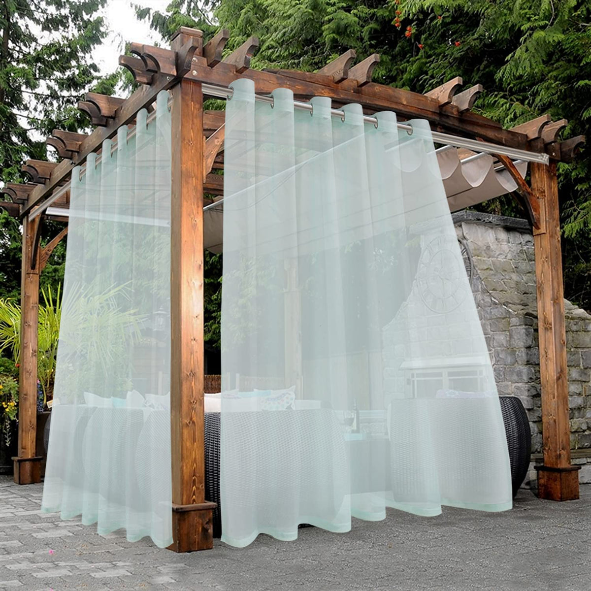 BONZER White Outdoor Sheer Curtains for Patio Waterproof 2 Panels