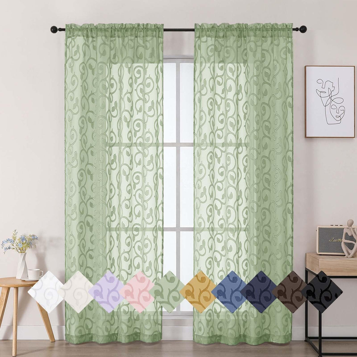 Dusty Blue Sheer Curtains for Bedroom Living Room 72 Inches Long 2 Panels Set, Soft Airy Geometric Jacquard Clip Curtains Drapes, Modern Rod Pocket Door Curtain, 2Pcs Each 42" Wx72 L Inch