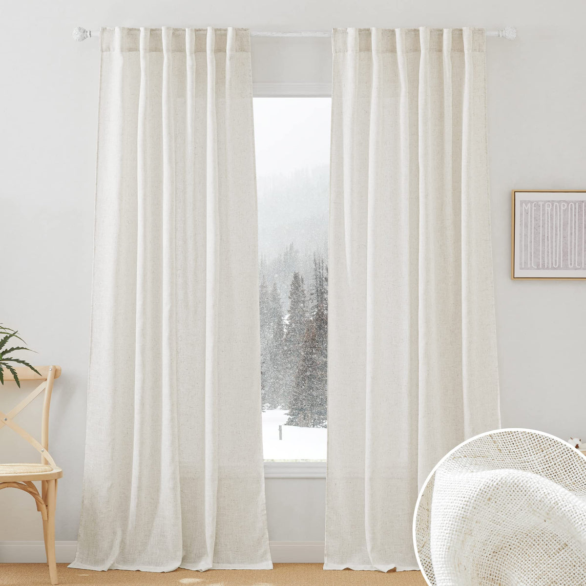 RYB HOME White Sheer Curtains for Living Room Patio Glass Door, W52 x L95
