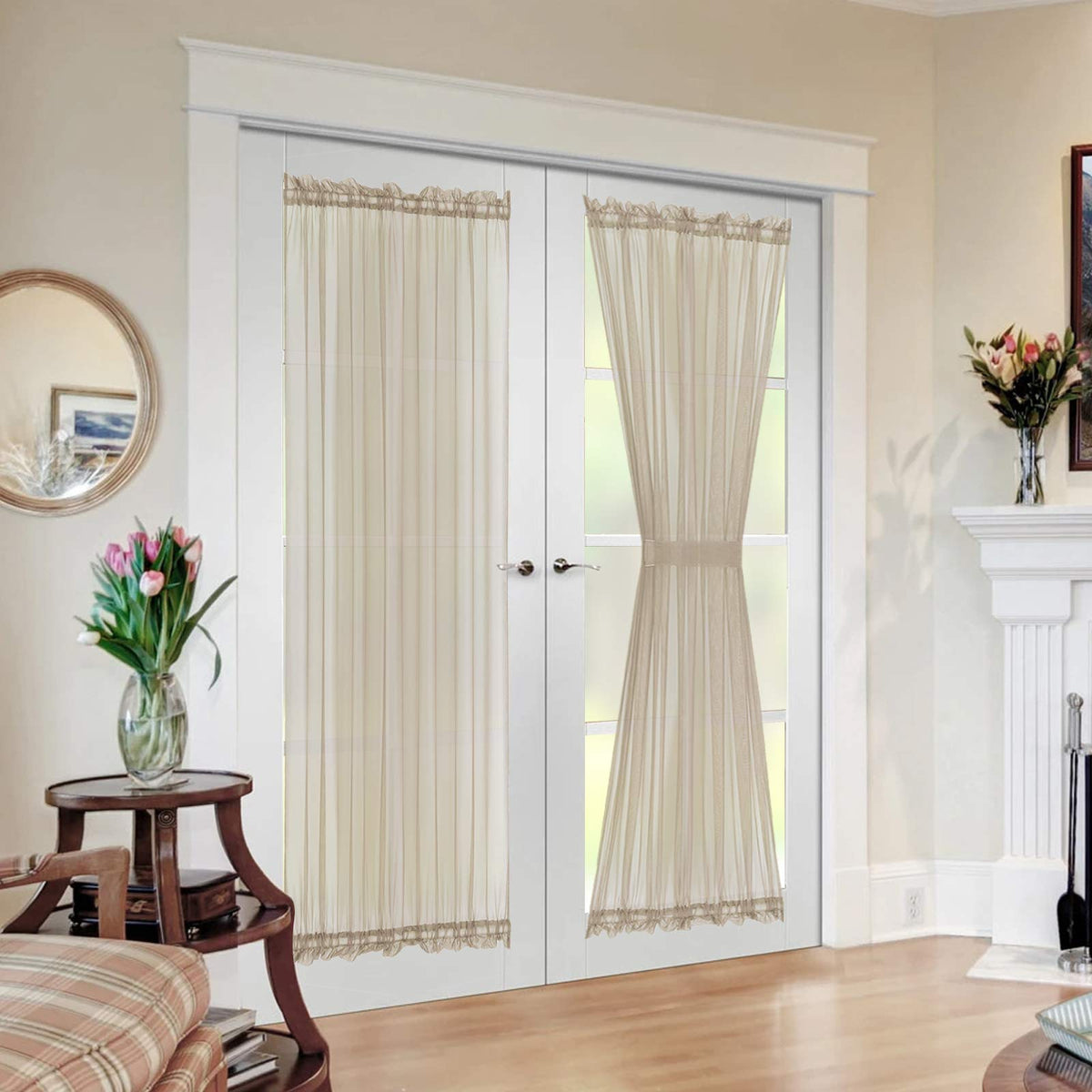 MIULEE White 54 Wide and 72 Inches Length French Door Sheer Curtains