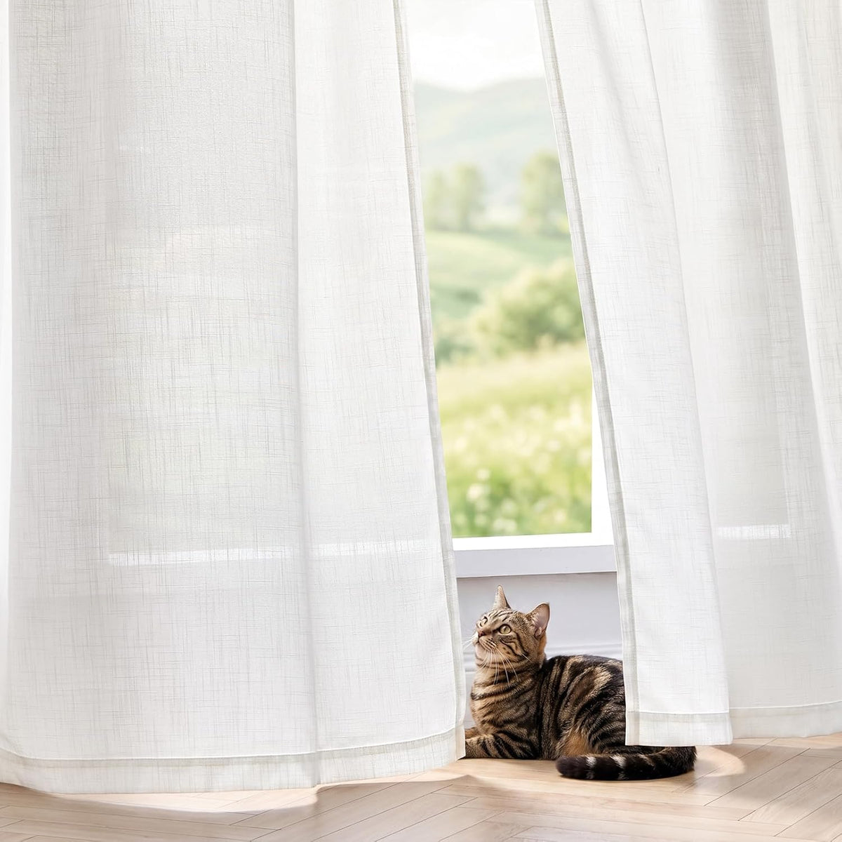 jinchan White Semi Sheer Curtains Light Filtering 84 Inches Long 2 Panels