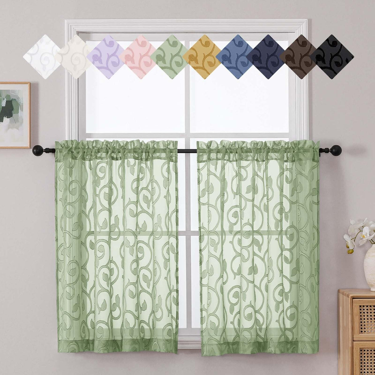 Dusty Blue Sheer Curtains for Bedroom Living Room 72 Inches Long 2 Panels Set, Soft Airy Geometric Jacquard Clip Curtains Drapes, Modern Rod Pocket Door Curtain, 2Pcs Each 42" Wx72 L Inch
