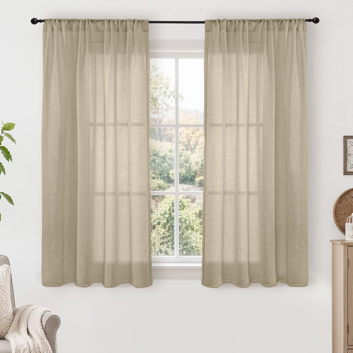 BGment Linen Sheer Curtains 84 Inches Long 2 Panels Set for Living Room