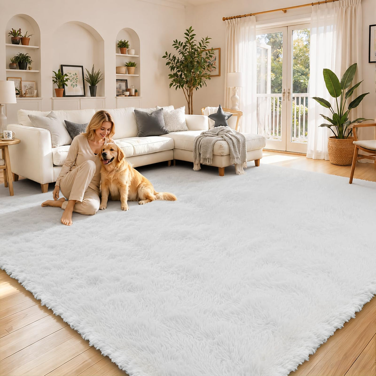 8x10 Area Rugs for Living Room,Light Grey Large Shaggy Soft Plush Furry Rug