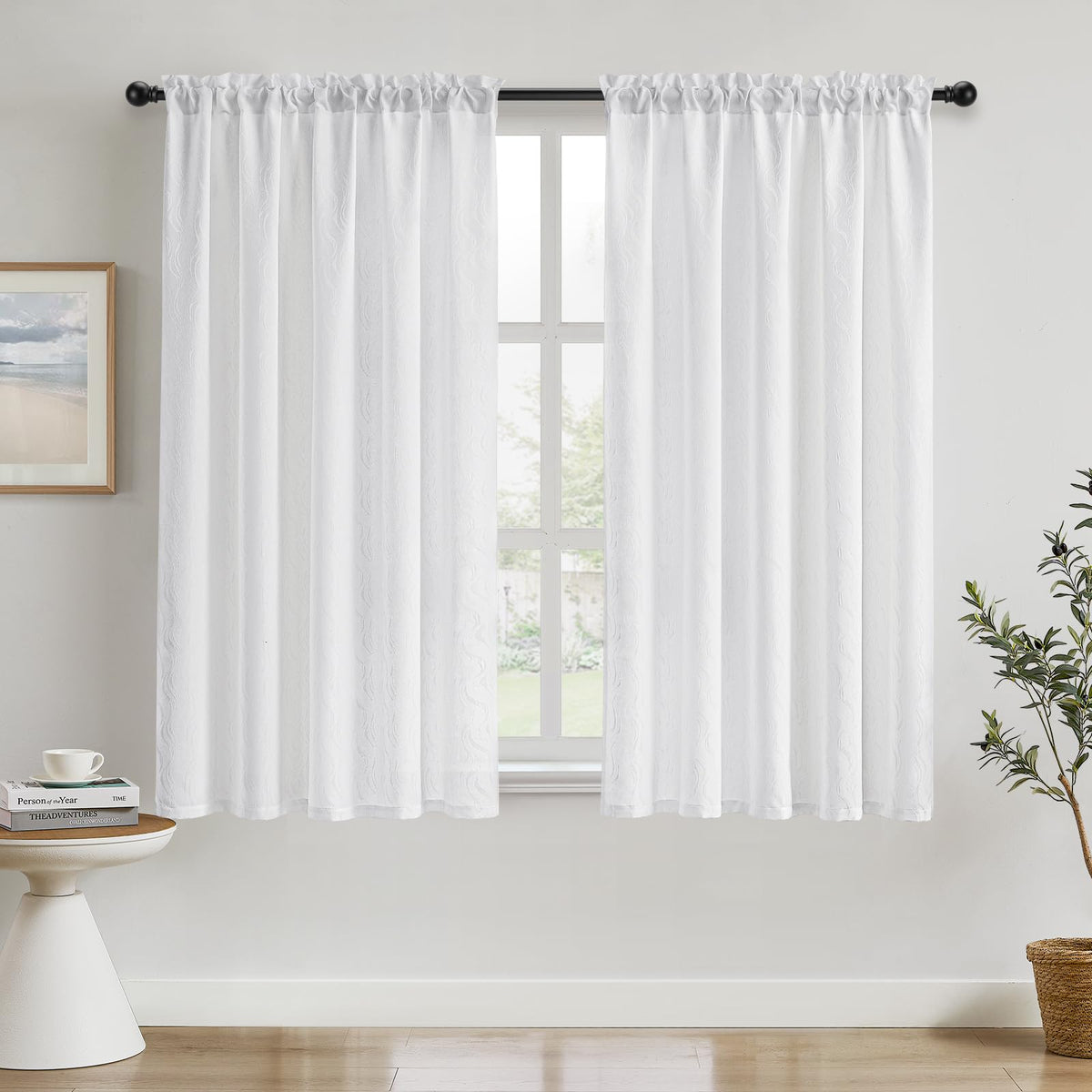 HOMEIDEAS Non-See-Through White Privacy Semi Sheer Curtains, 52 X 84 Inches