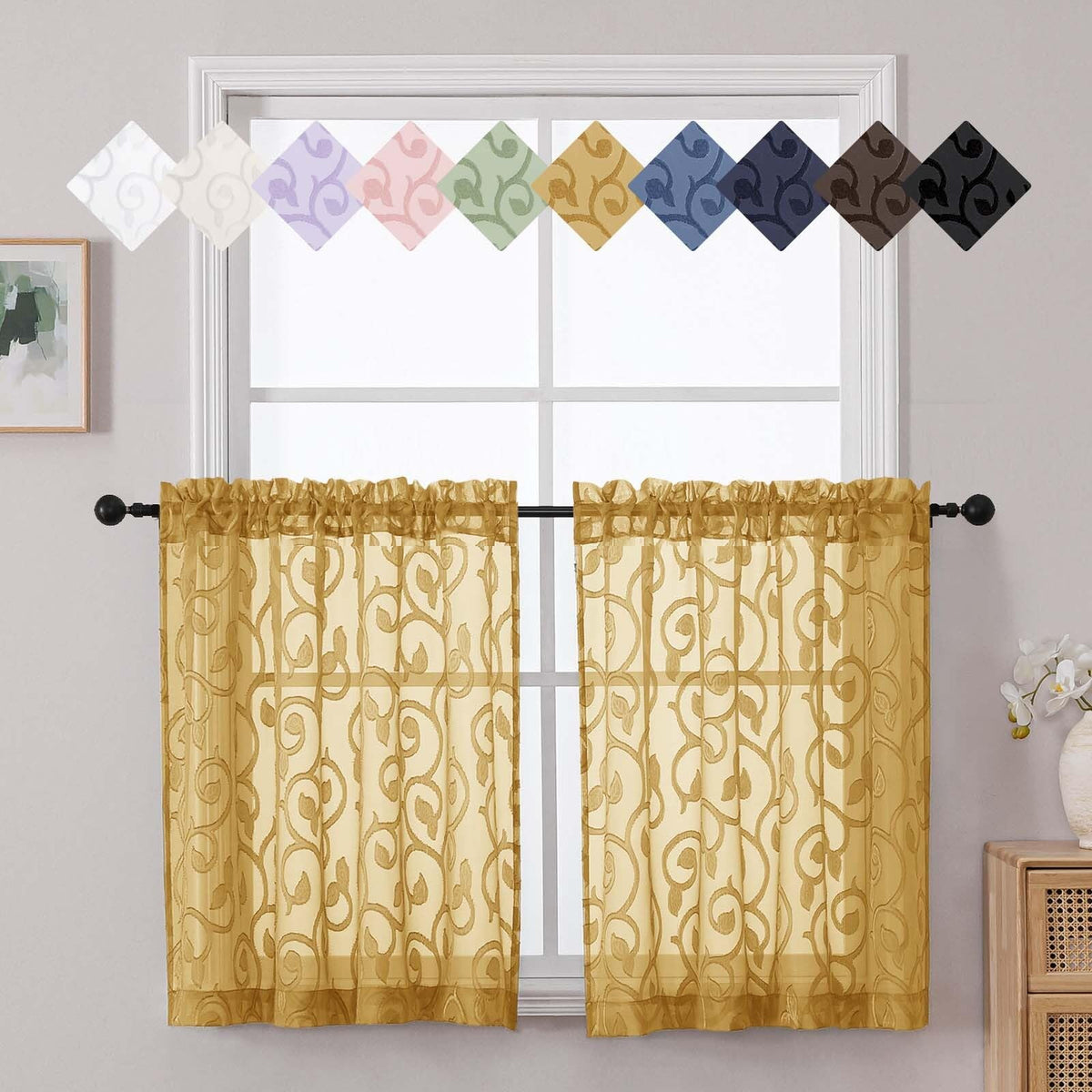 Dusty Blue Sheer Curtains for Bedroom Living Room 72 Inches Long 2 Panels Set, Soft Airy Geometric Jacquard Clip Curtains Drapes, Modern Rod Pocket Door Curtain, 2Pcs Each 42" Wx72 L Inch