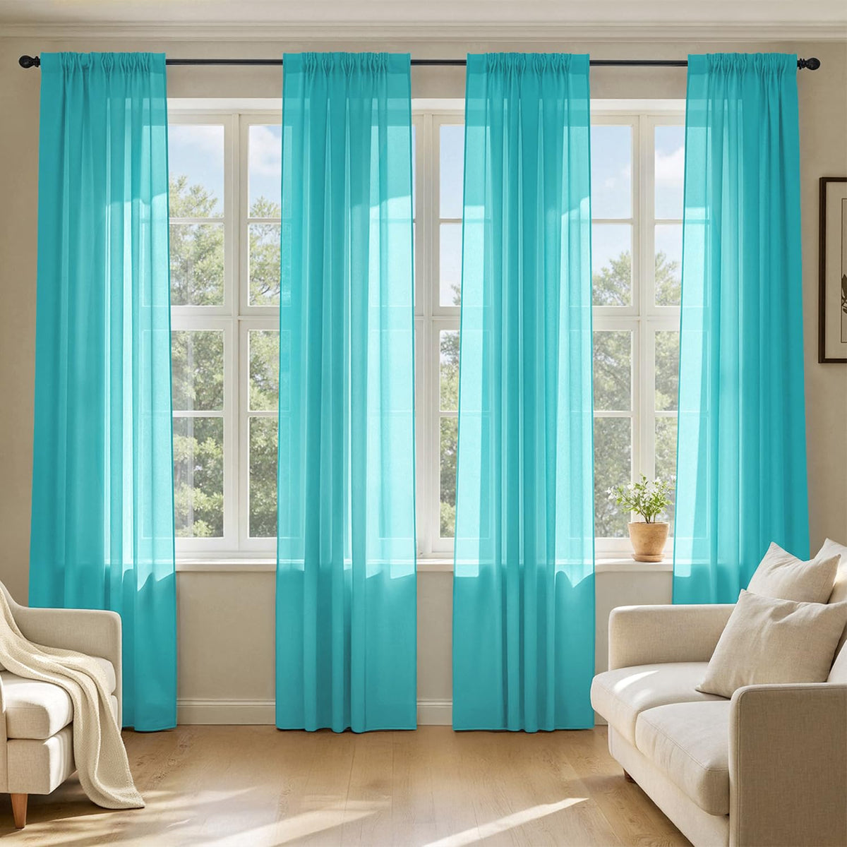 MIULEE White Sheer Curtains 84 Inches Long 4 Panels 42 x 84 Inches