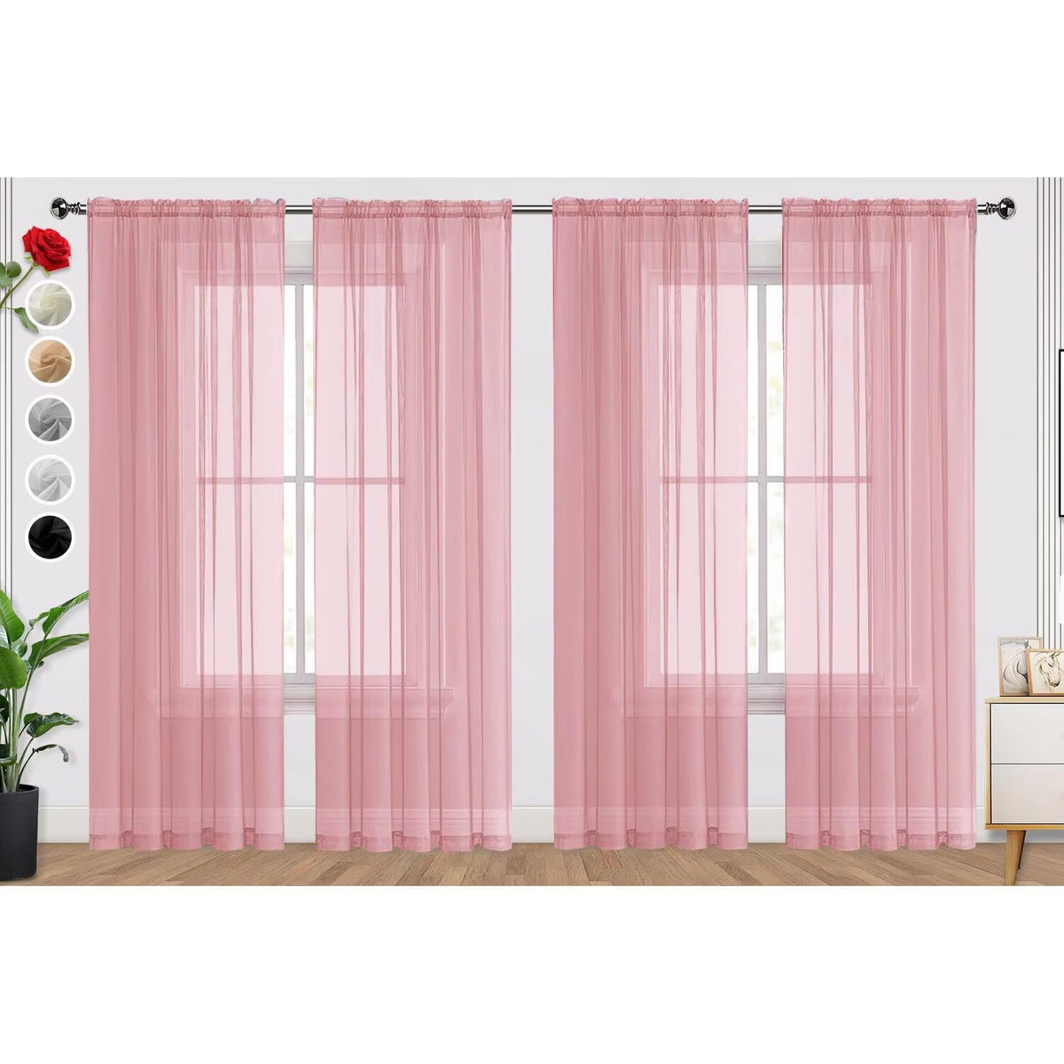 SpaceDresser Basic Rod Pocket Sheer Voile Window Curtain Panels White 1 Pair 2 Panels 52 Width 84 Inch Long for Kitchen Bedroom Children Living Room Yard(White,52 W x 84 L)