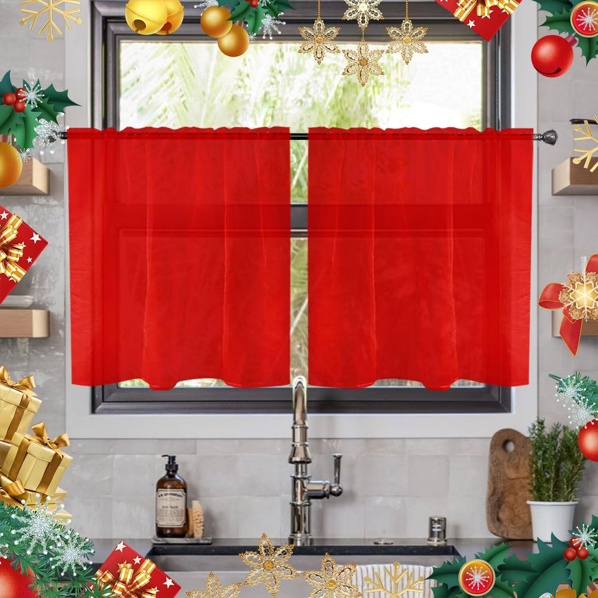 youleyar Solid Sheer Rod Pocket Curtain Voile Draperies 2 Panels White Beige Black Grey Coffee 52 Inch Width 84 Inch Long 1 Pair for Kitchen Bedroom Children Living Room Yard (Orange,52Wｘ84L)