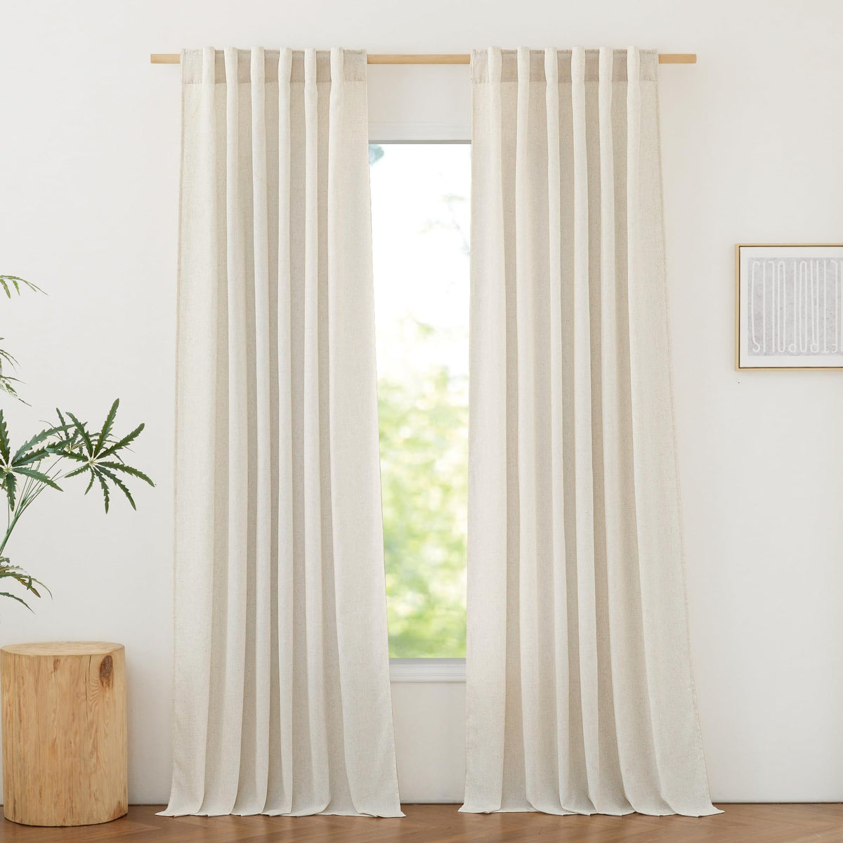 NICETOWN Natural Linen Curtains & Drapes for Windows 84 inch Long, Rod Pocket & Back Tab Thick Flax Semi Sheer Privacy Assured with Light Filtering for Bedroom/Living Room, W55 x L84, 2 Pieces