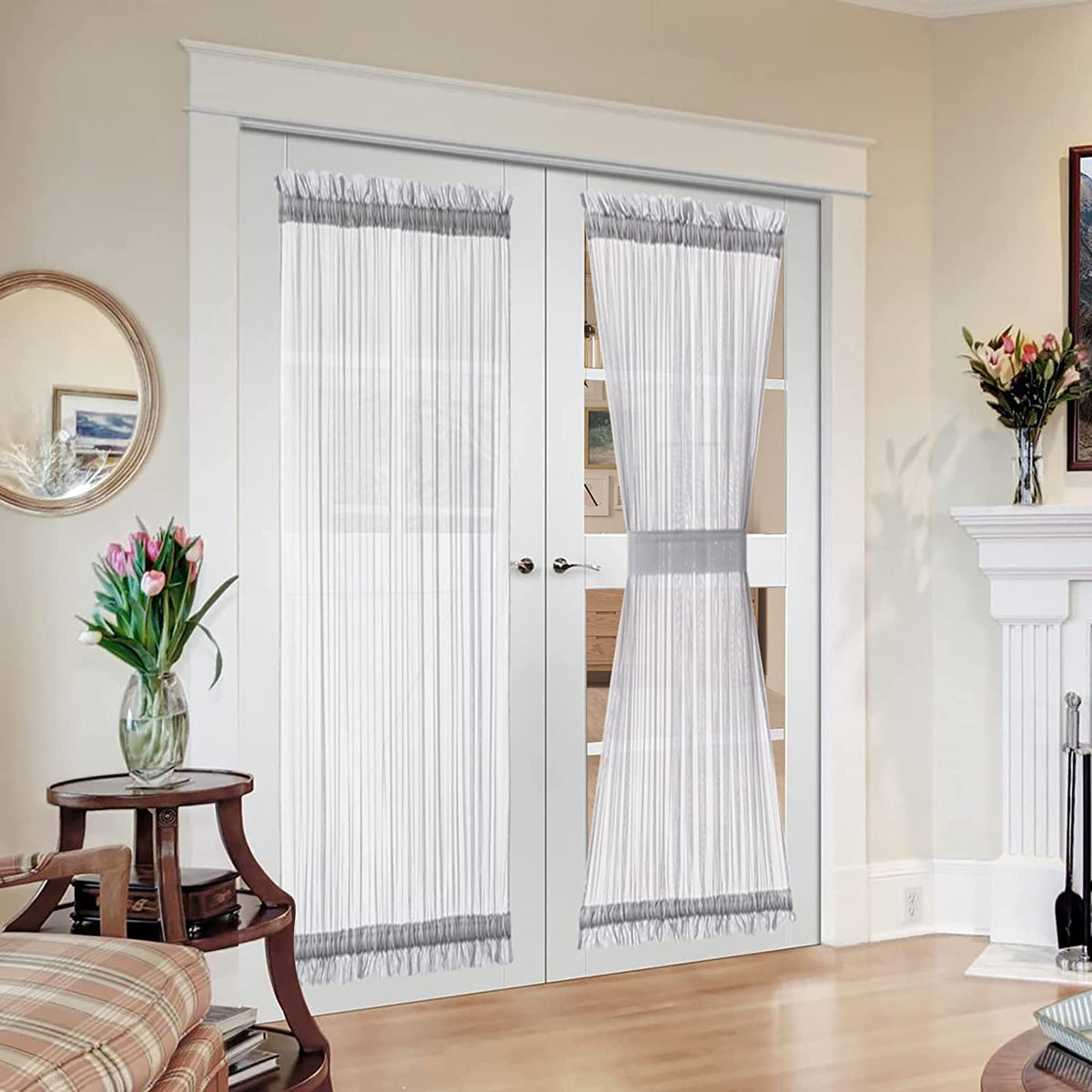 MIULEE White 54 Wide and 72 Inches Length French Door Sheer Curtains