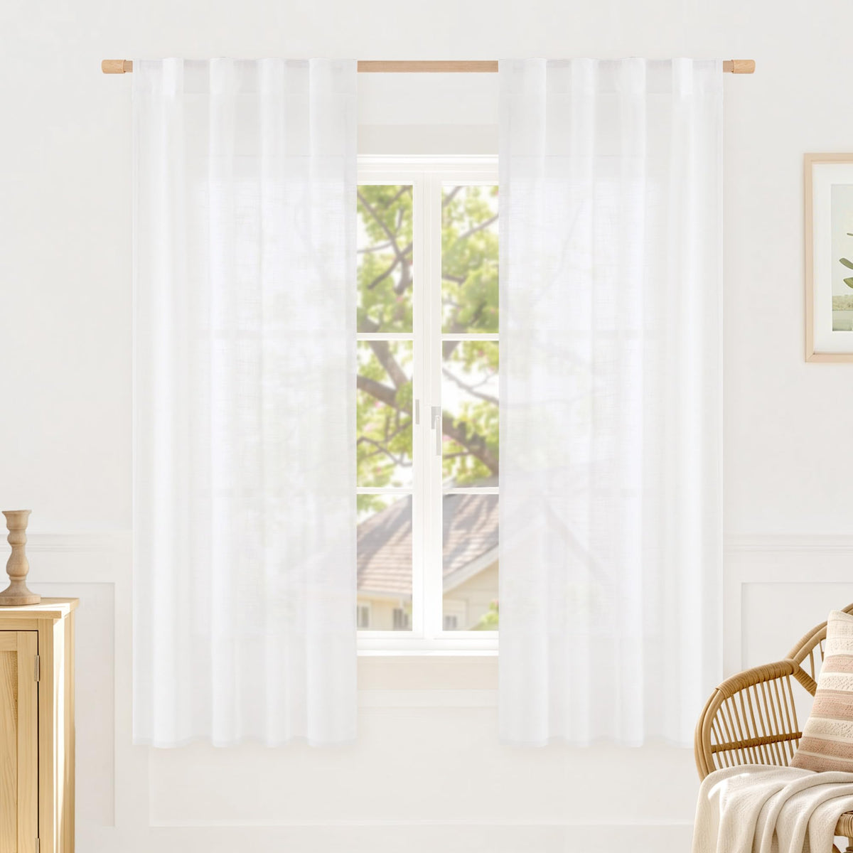 LAMIT Linen Semi Sheer Curtains 84 Inches Long for Living Room 2 Panels
