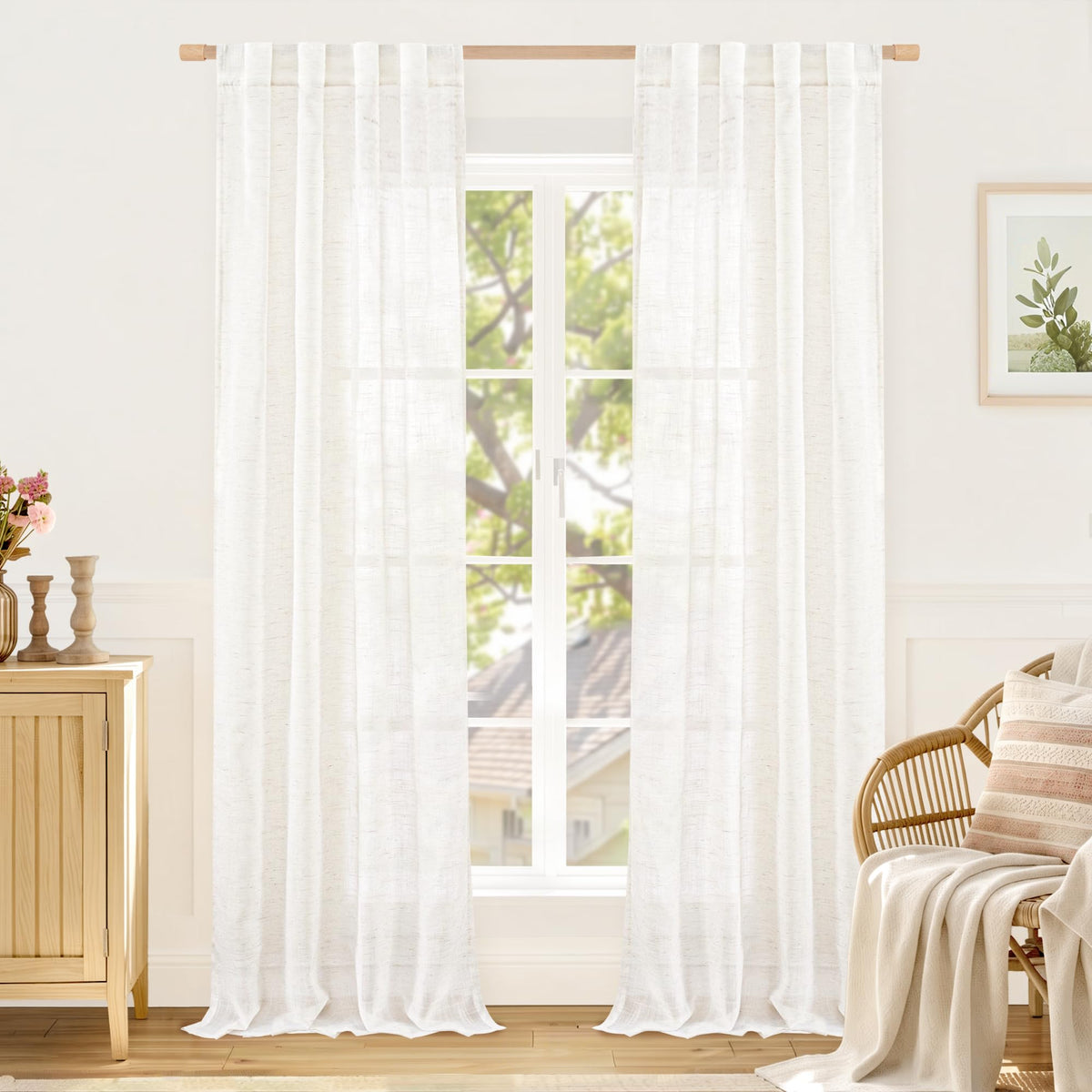 LAMIT Linen Semi Sheer Curtains 84 Inches Long for Living Room 2 Panels