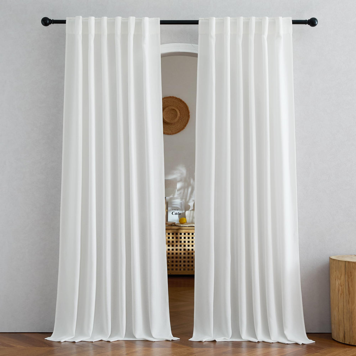 NICETOWN Natural Linen Curtains & Drapes for Windows 84 inch Long, Rod Pocket & Back Tab Thick Flax Semi Sheer Privacy Assured with Light Filtering for Bedroom/Living Room, W55 x L84, 2 Pieces
