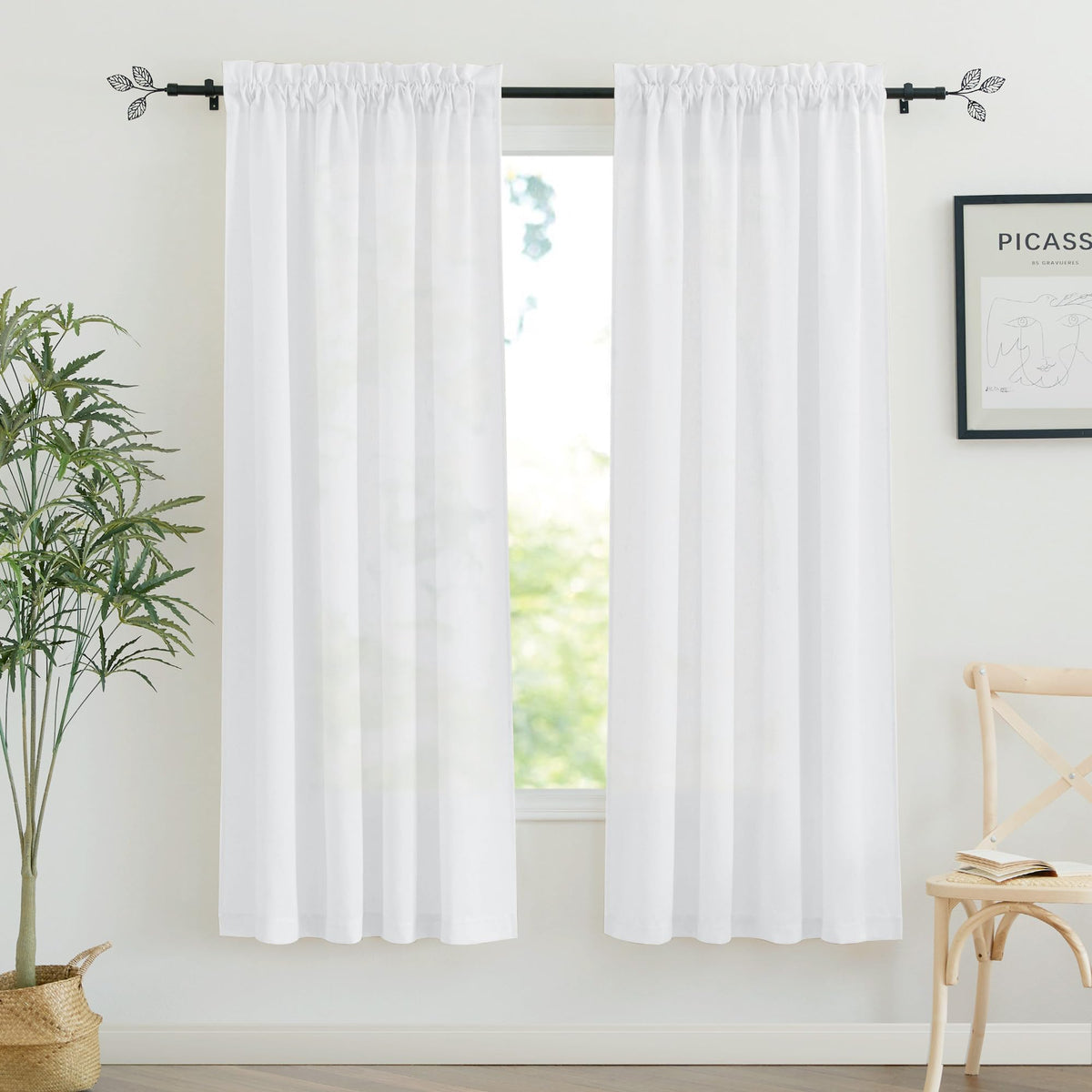 RYB HOME White Semi Sheer Curtains 84 inches Long for Living Room