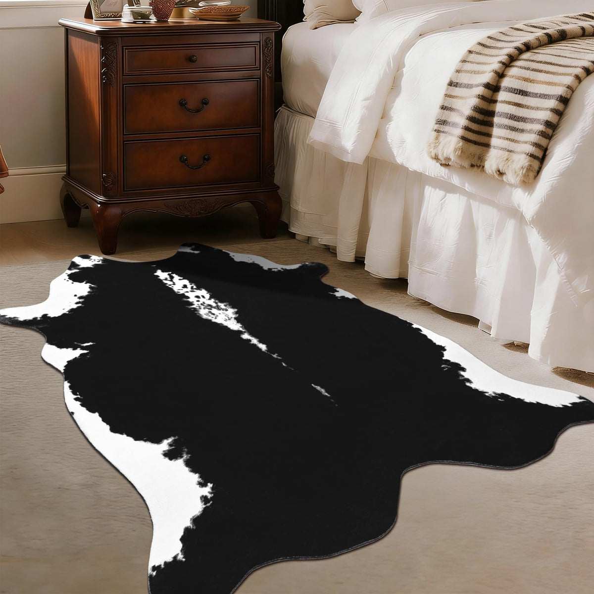 BENRON Faux Cowhide Rug, Cow Print Rug for Living Room Bedroom 4.6x5.2ft