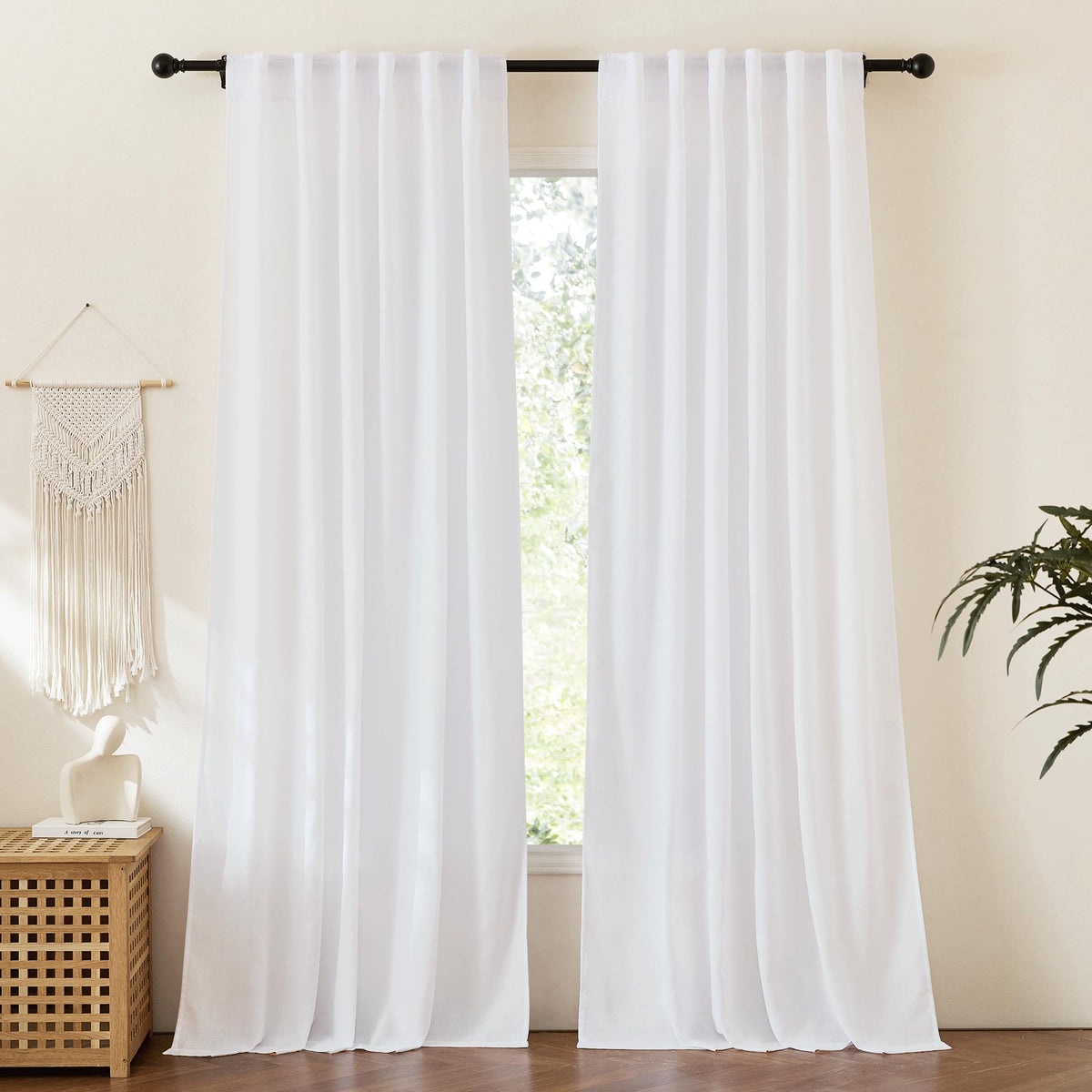 RYB HOME White Sheer Curtains for Living Room Patio Glass Door, W52 x L95