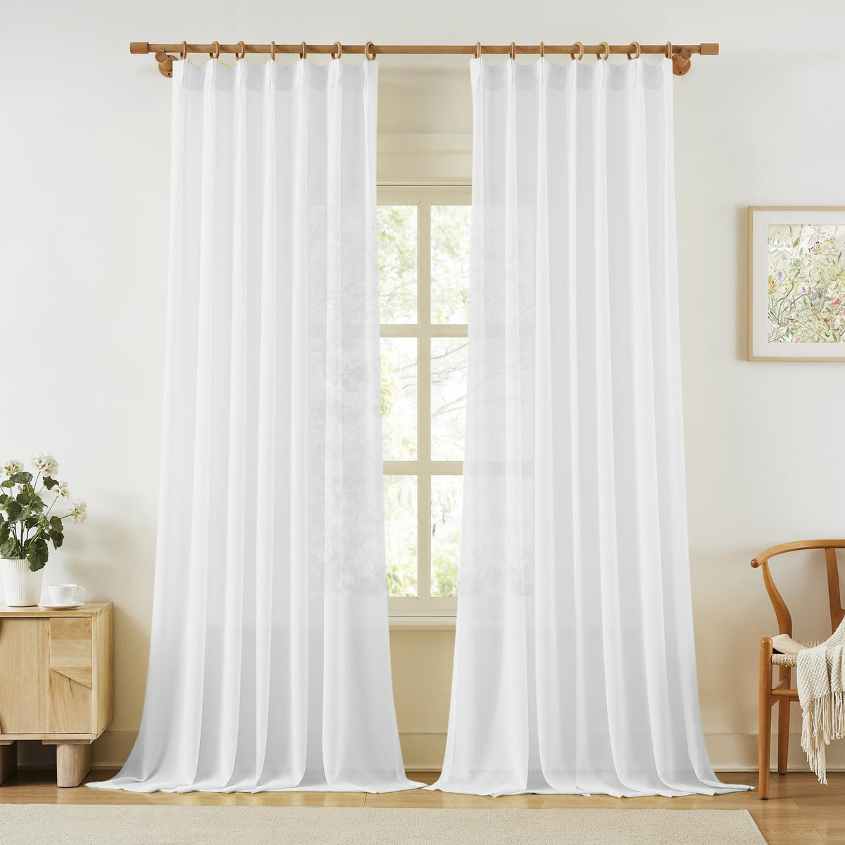 KangBang White Pinch Pleated Sheer Curtains 84 Inches Long 2 Panels