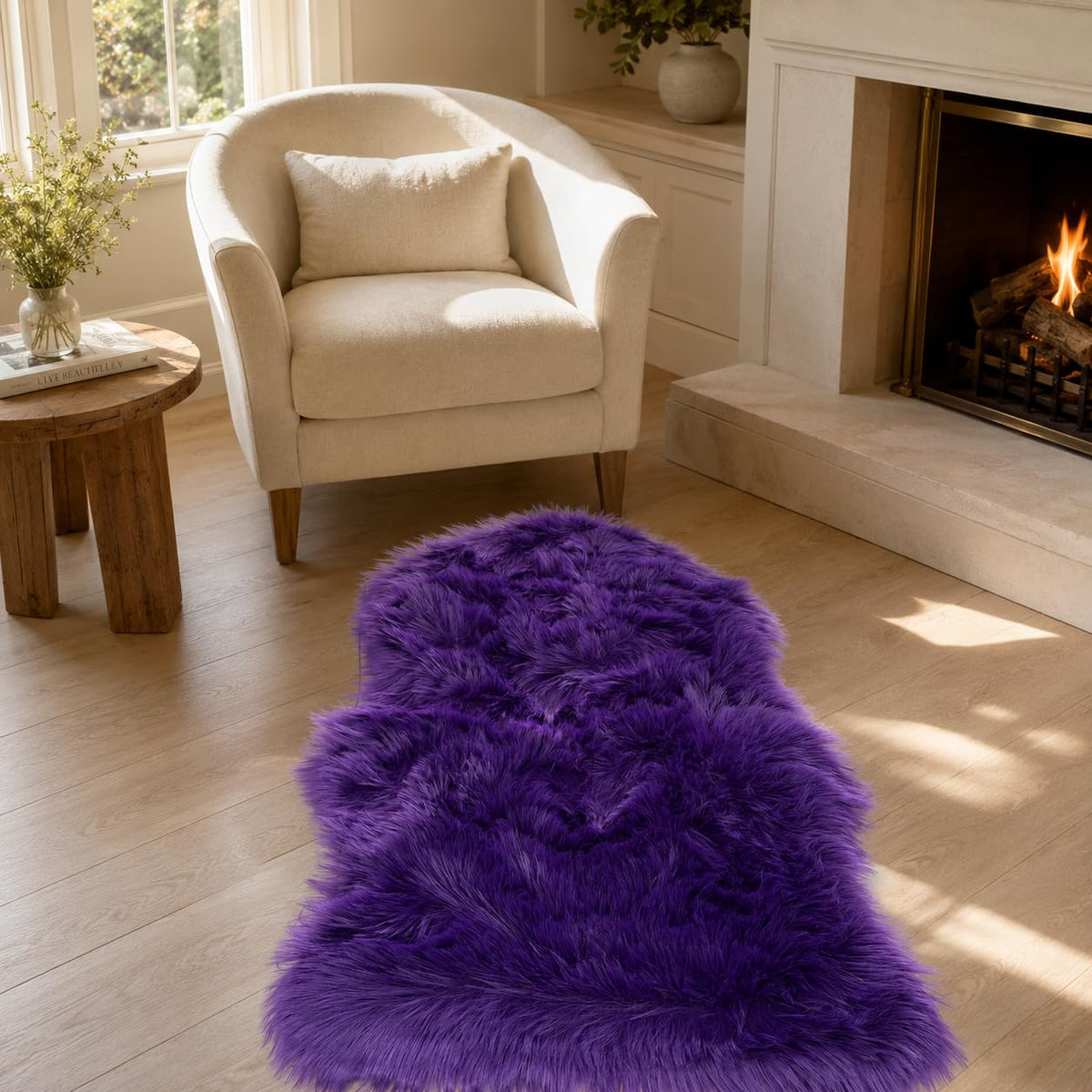EasyJoy Ultra Soft Fluffy/Fuzzy Shaggy Area Rug Faux Fur Chair Cover Seat Pad for Bedroom Floor Sofa Living Room (2 x 6 ft Sheepskin, Beige)
