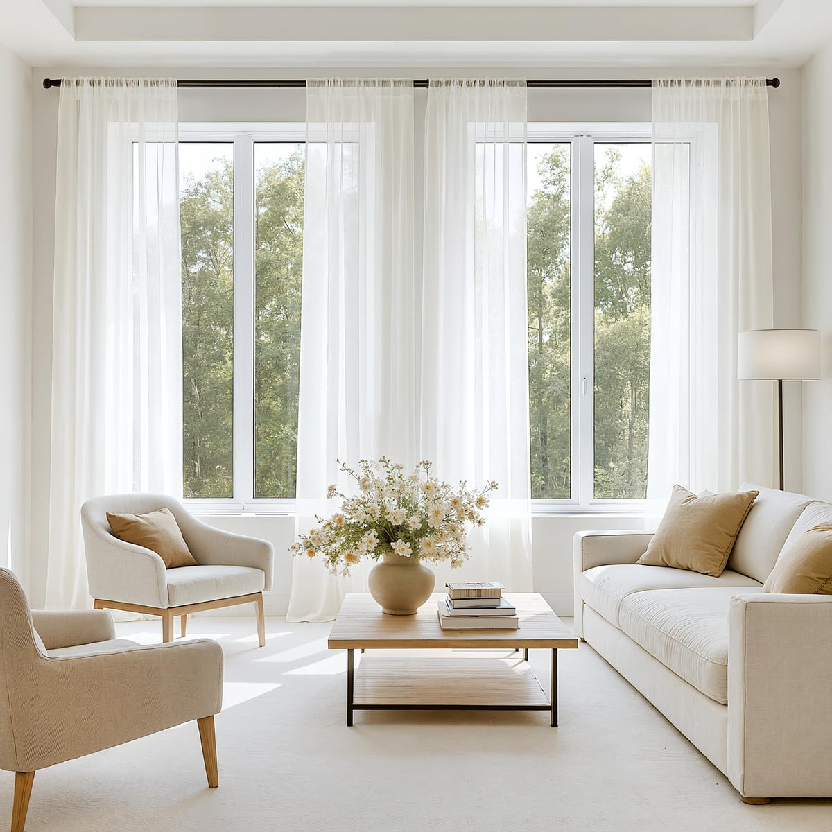 MIULEE White Sheer Curtains 84 Inches Long 4 Panels 42 x 84 Inches