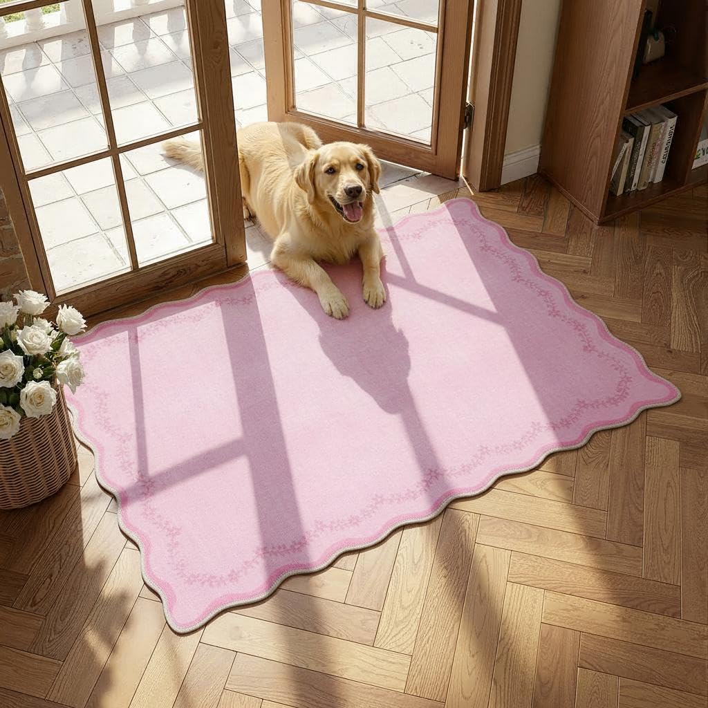 GarveeHome 5x7 Scalloped Area Rug Jute Washable Bedroom Living Room Rug