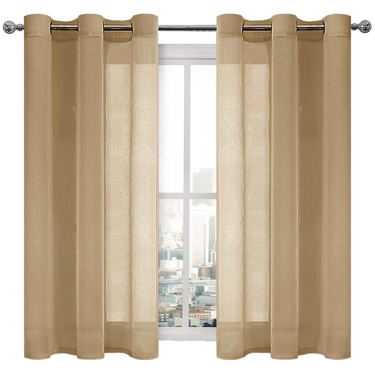 DWCN White Sheer Curtains Linen Look Semi Transparent Voile Grommet White Curtains for Living Dining Room Drapes 52 x 84 Inch Long, Set of 2 Panels