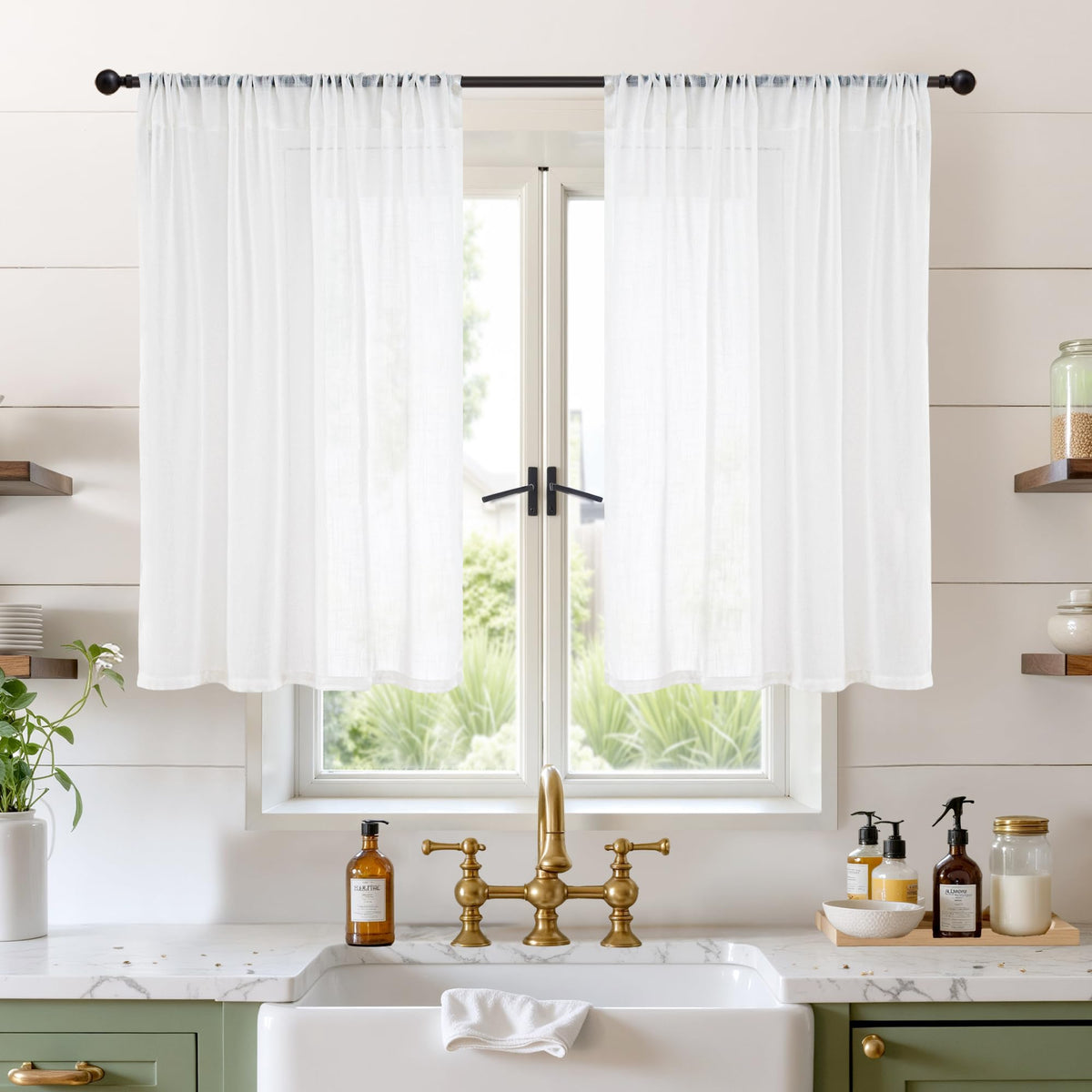 BGment Linen Sheer Curtains 84 Inches Long 2 Panels Set for Living Room