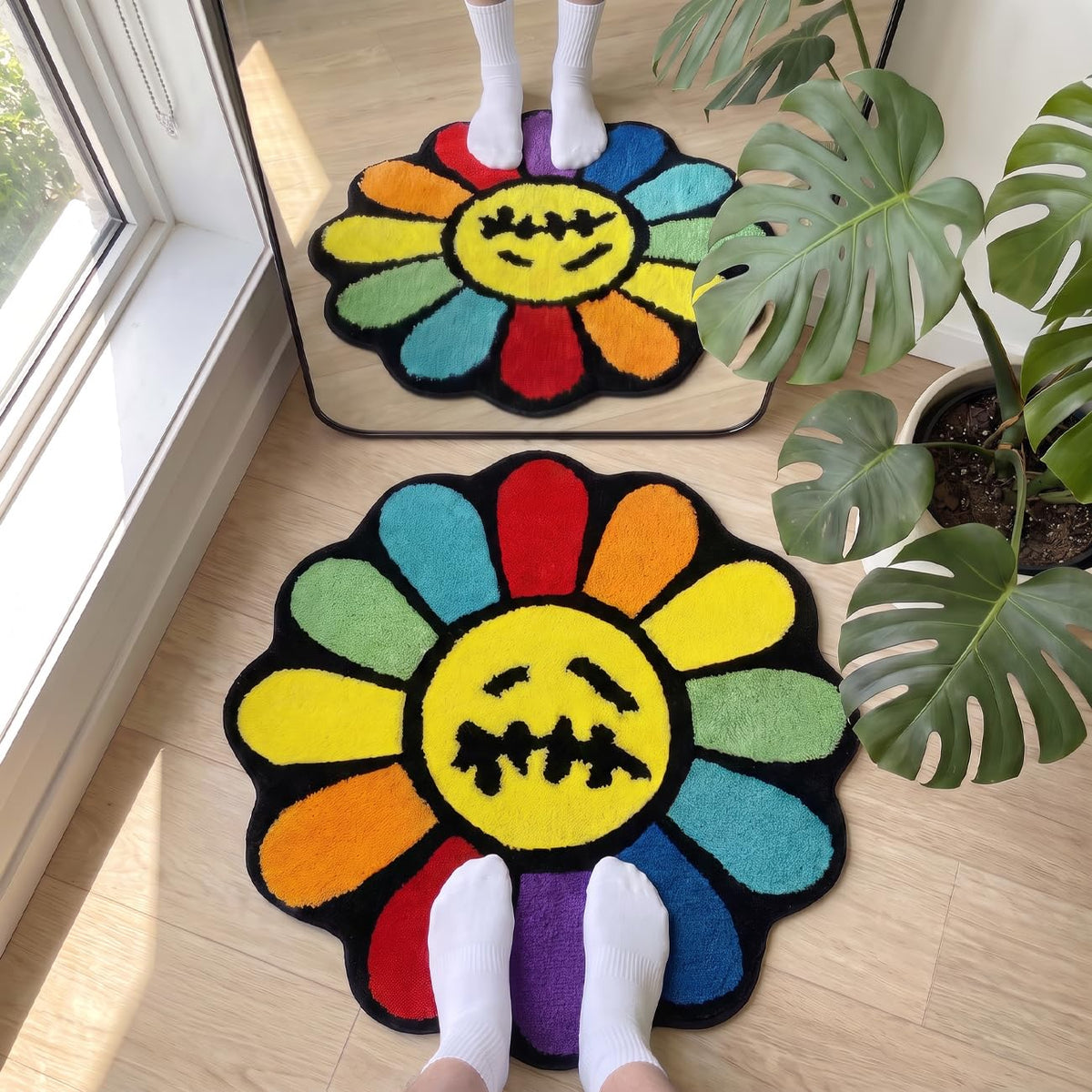 Trippy Happy Face Rug Cool Rugs Graphic Design Tufted Bathroom Rugs
