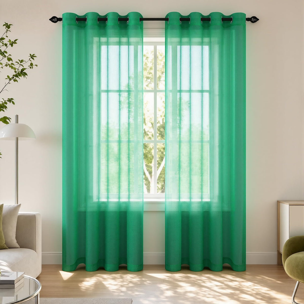 Mrs.Naturall Black Sheer Curtains 84 Inches Long for Living Room Set of 2 Panels Ring Grommet Window Curtain Panels for Bedroom 52x84 Inch Length
