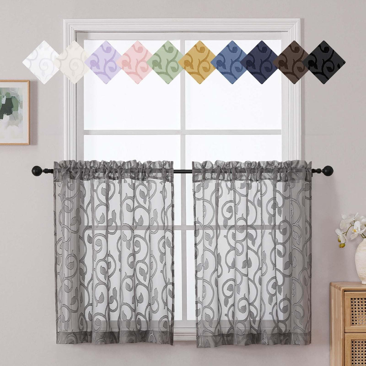 Dusty Blue Sheer Curtains for Bedroom Living Room 72 Inches Long 2 Panels Set, Soft Airy Geometric Jacquard Clip Curtains Drapes, Modern Rod Pocket Door Curtain, 2Pcs Each 42" Wx72 L Inch