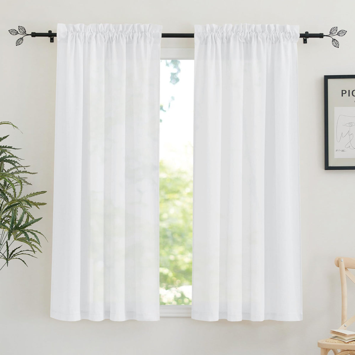 RYB HOME White Semi Sheer Curtains 84 inches Long for Living Room