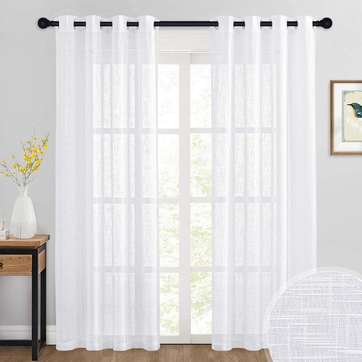 RYB HOME Sliding Patio Door Sheer Curtains, Extra Wide Room Divider Drape
