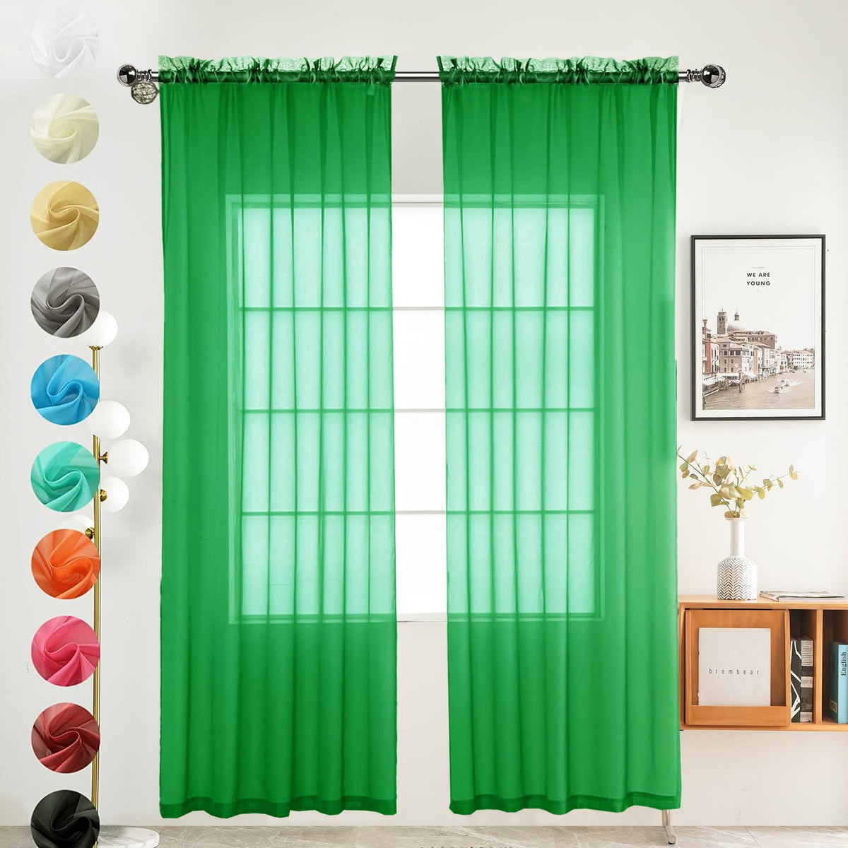 youleyar Solid Sheer Rod Pocket Curtain Voile Draperies 2 Panels White Beige Black Grey Coffee 52 Inch Width 84 Inch Long 1 Pair for Kitchen Bedroom Children Living Room Yard (Orange,52Wｘ84L)