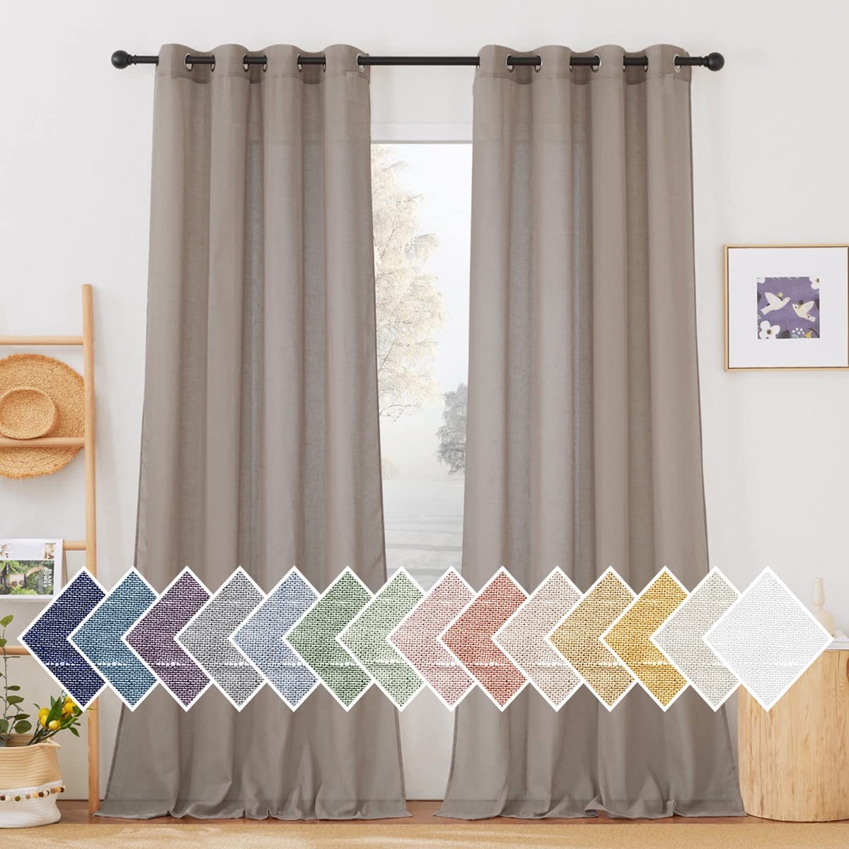 NICETOWN White Sheer Linen Curtains 84 Inch Length 2 Panels Set, W52xL84