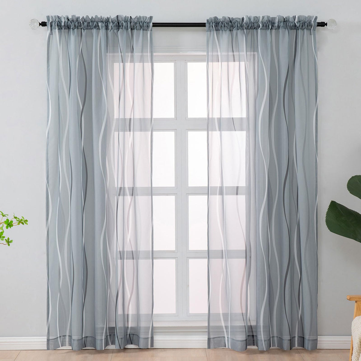 L.Z.E White and Teal Sheer Curtains 84 Inches Long, Light Filtering Elegant Patterned Curtains with Design for Living Room Bedroom Dining Room, Lightweight Window Drapes, Grommet Top 2 Panels Set