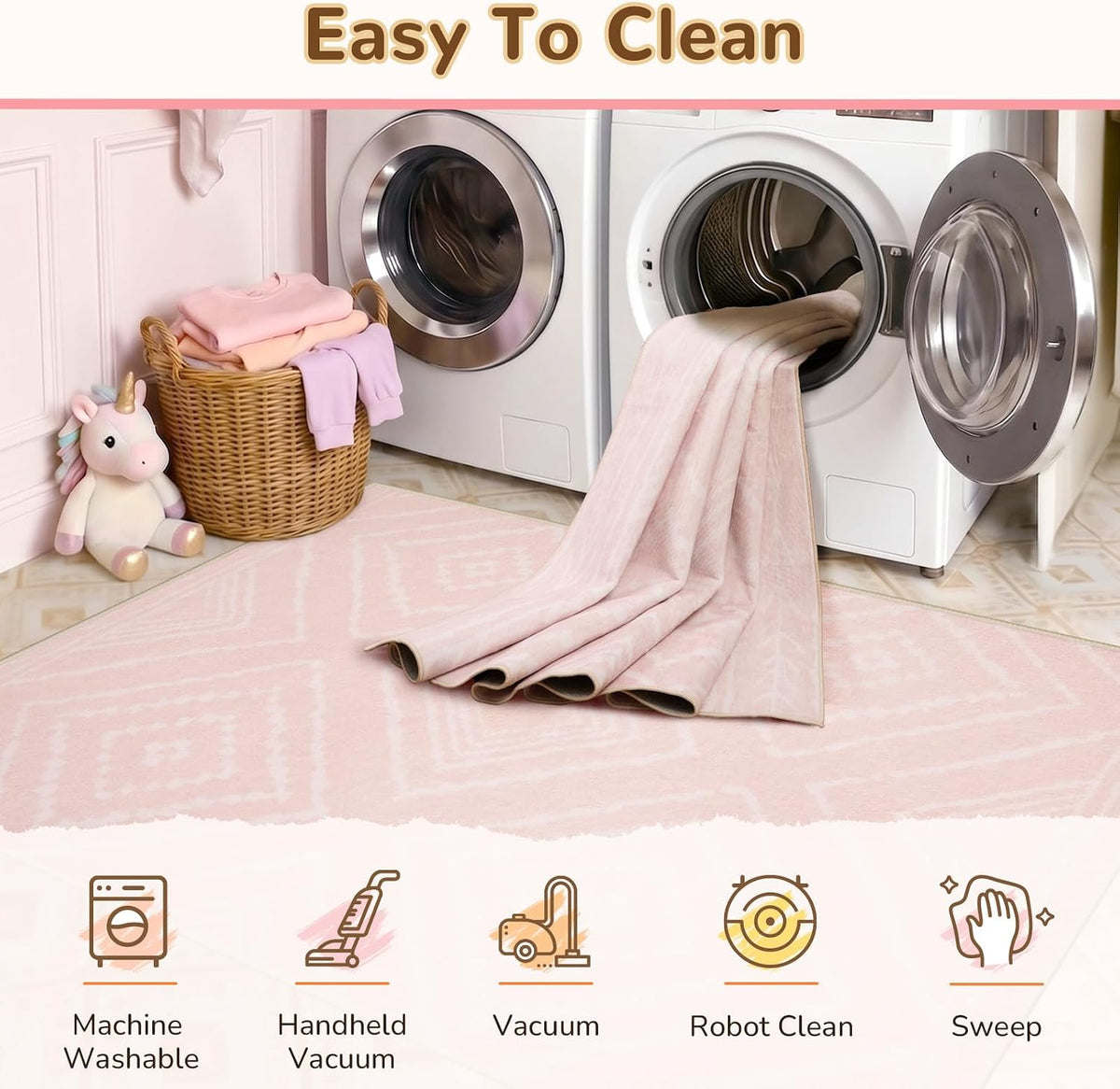 BESTSWEETIE 5'x7' Washable Area Rug for Living Room Bedroom Lightpink