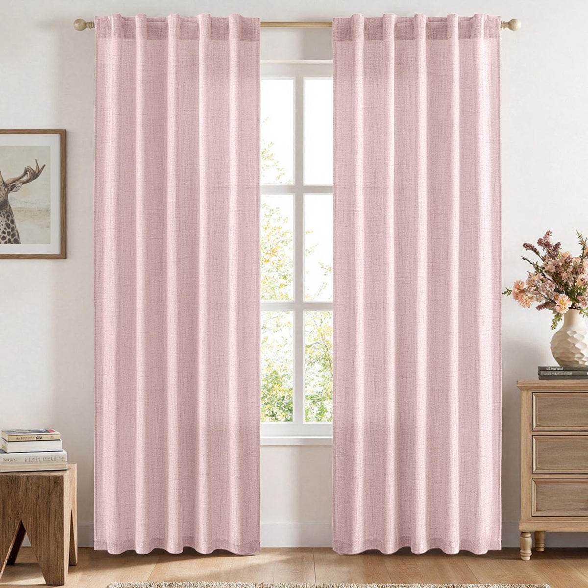 MIULEE Faux Linen Curtains 84 Inch Length 2 Panels Natural Semi Sheer Curtain with Back Tab Rod Pocket, Light Filtering Window Privacy Burlap Drapes for Living Room Bedroom 42W x 84L Linen